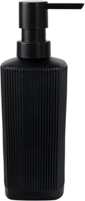 Black Pump Glass Soap Dispenser, 12oz Stripe Countertop Refillable Liquid Bottle, Hand Dish Lotion Dispenser with Plastic Pump, for Kitchen, Bathroom