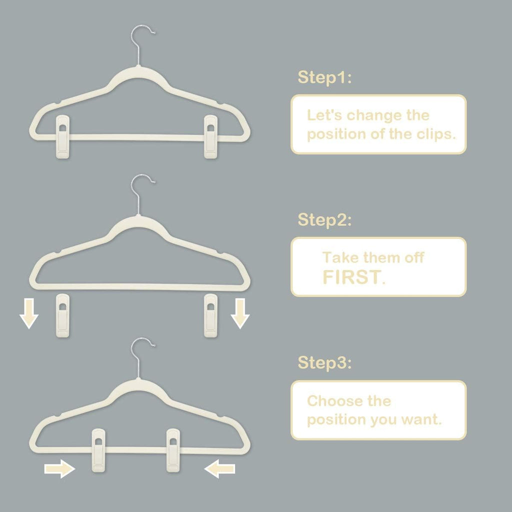 Velvet Hanger Clips - 40 PCS Beige Non-Slip Velvet Clips for Pants, Suits & Skirts