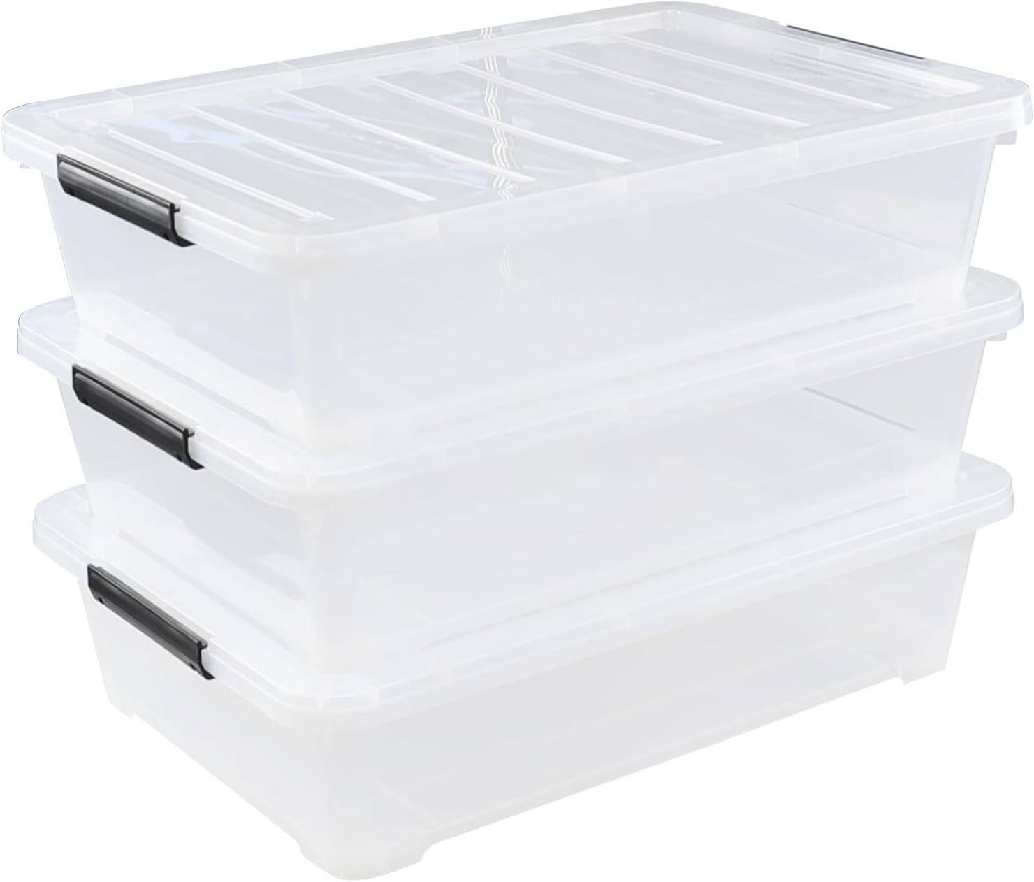 Rosebloom 40 Quart Plastic Under Bed Storage Bins with Lid, Clear Storage Containers Under Bed, 3 Packs