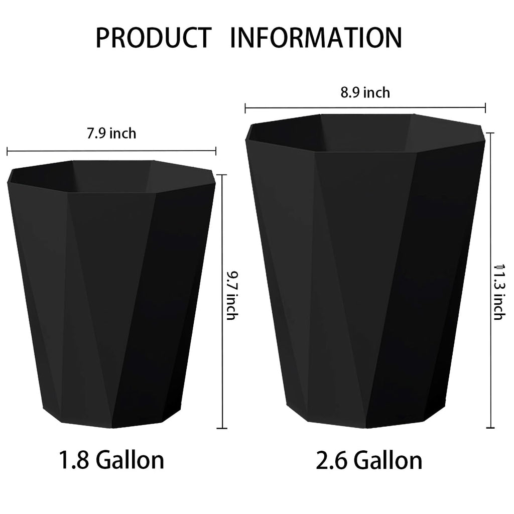 2 Pack Small Trash Can 1.8 Gallon Waste Basket Bathroom Garbage Bin for Dorms Toilets Bedrooms kitchends Offices,Black