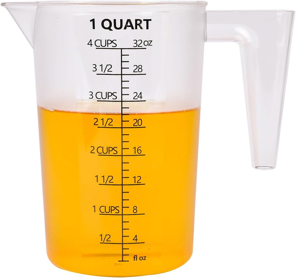 Food-Grade Plastic Measuring Pitcher – 32 Ounce & 4 Cups Measuring Cups with Handle for Liquid, Motor Oil, Pool & Lawn Chemicals, Dilution, Soap Mixing, Brewing, Commercial & Kitchen Use(1000ml)