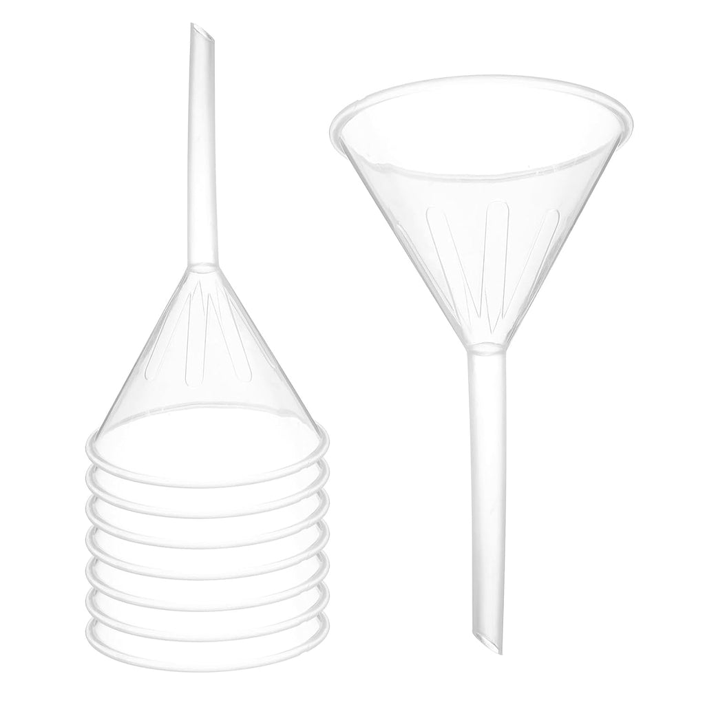 PATIKIL 3.5 Inch Clear Plastic Funnel, 8 Pcs Wide Mouth Multipurpose Transfer Funnel with Long Spout for Filling Water Bottle Liquid Lab Spices Powder Oil