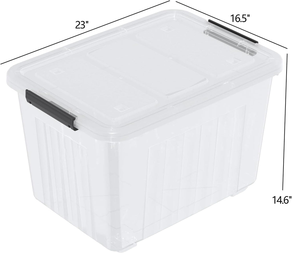 Zopnny 70 Qt Large Plastic Storage Box with Wheel, Clear Storage Latch Box with Lid, 4 Pack