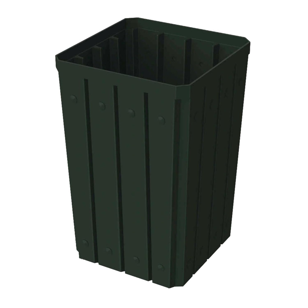 32 Gallon Square Slatted 100% Recycled Plastic Heavy-Duty Commercial Outdoor or Indoor Trash Can with Push Top Lid | Great for Schools and Businesses - Black