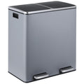 16 Gallon Rectangular Stainless Steel Trash Can, Dual Compartment Garbage Bin with Recycling Combo, Metal Dustbin Lid, Removable Liner, Indoor Hands Free Waste Bucket for Kitchen Home