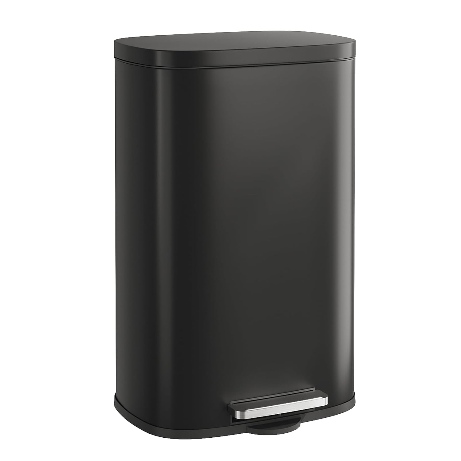 WLIVE 13 Gallon Stainless Steel Trash Can with Inner Bucket, Kitchen Garbage Can with Lid, 50L Soft Close Step Trash Can with Metal Foot for Home, Kitchen, Laundry Room, Office, Black