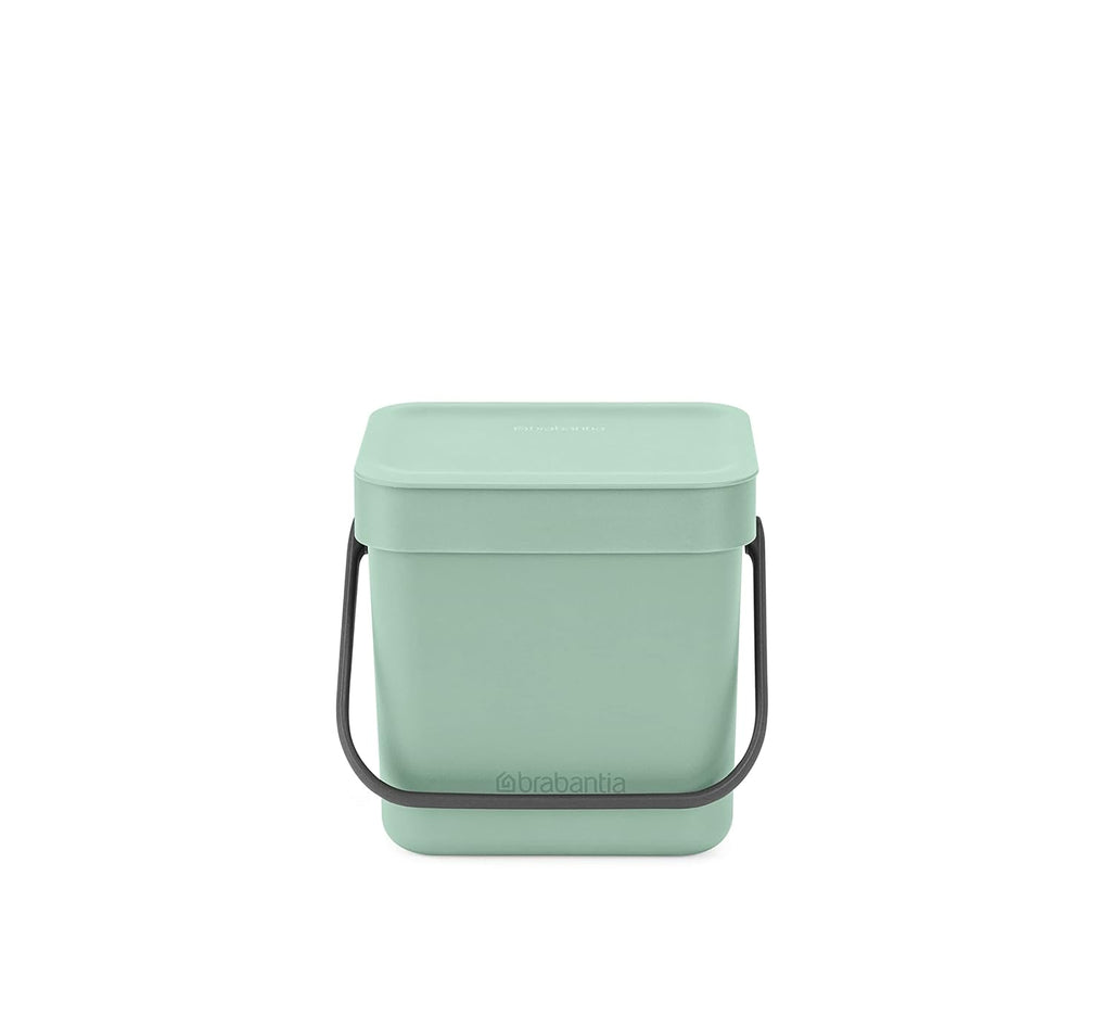 Brabantia Sort & Go Food Trash Can (0.8 Gal/Jade Green) Small Countertop Kitchen Compost Caddy with Handle & Removable Lid, Easy Clean