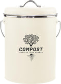 Kitchen Countertop Compost Bin, Odor Resistant Indoor Compost Bin with Lid and Charcoal Filter, Rust Resistant Coated Compost Bucket, Compost Container, Cream