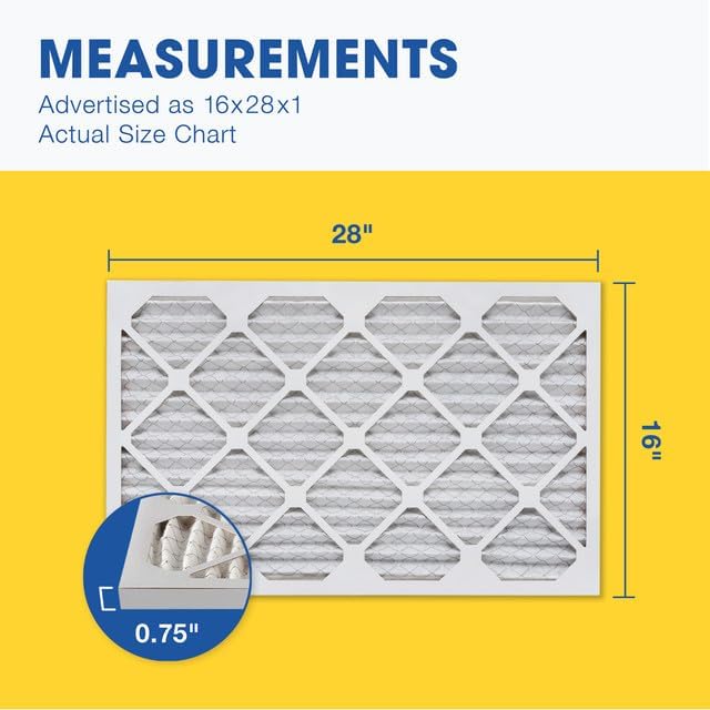 Aerostar 16x28x1 MERV 13 Pleated Air Filter, AC Furnace Air Filter, 6 Pack (Actual Size: 16" x 28" x 3/4")