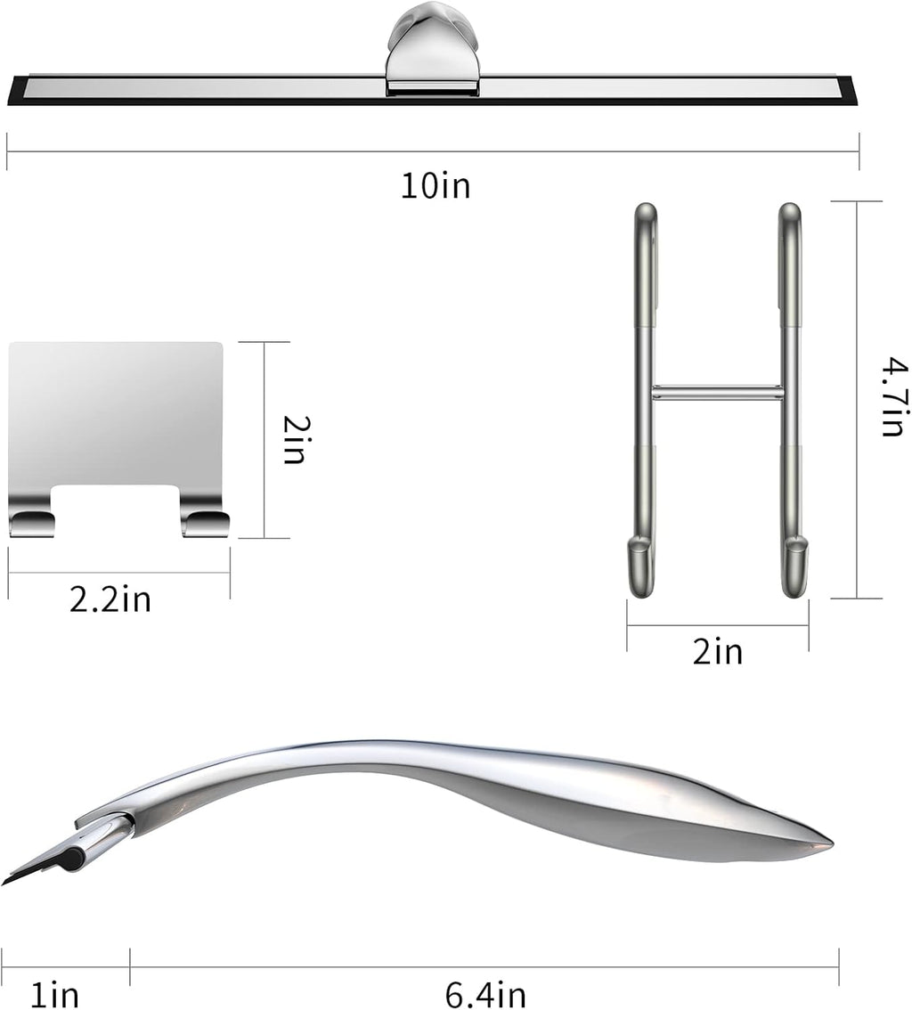 Shower Squeegee and Window Squeegee, Stainless Steel, 100% Streak-Free, Cleaner for Bathroom Showers Glass Doors, Home Mirrors, Car Windows Wiper, Adhesive Holder, Shower Door Hook, 10 Inch, Silver