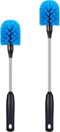 Stainless Steel Bottle Brush with Replaceable Head, Long Handle Scrub Brush for Water Bottles, Glasswares, Mugs, Flasks, Tumblers, Vases, and Kitchen Sink, 2 Pack, 13 in - 15 in