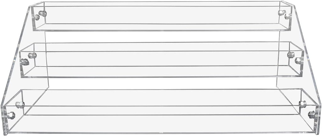 PMMASTO Widen Tiered Spice Rack, Seasoning Organizer, Clear Acrylic Vertical Shelves Can Organizer for Countertop, Cabinet, Pantry, Kitchen Organization and Storage - 3 Tier