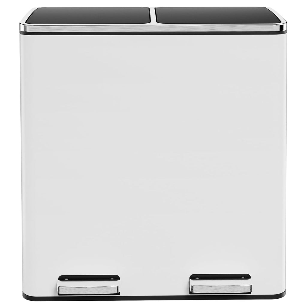 AthLike 60L(16 Gal) Dual Trash Can, Stainless Steel Kitchen Garbage Can, Double Compartment Classified Rubbish Bin, Recycle Dustbin w/Plastic Inner Buckets, Soft-Close Lid, Airtight, White