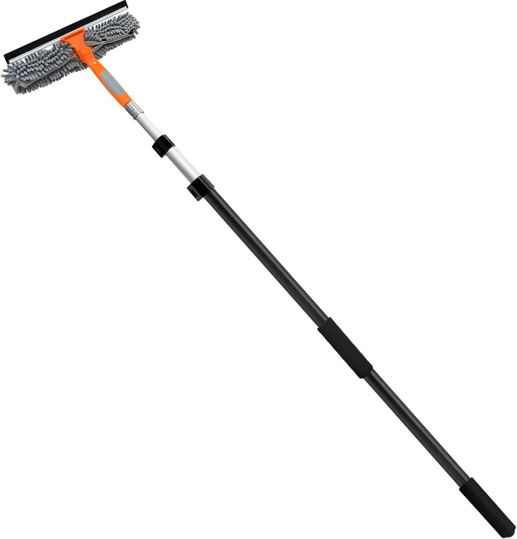 5-12ft Squeegee & 20Ft Reach Window Washer - 14" Extra-Large 2-in-1 Window Cleaner Tool with Extra-Thick Aluminum Telescopic Extension Pole for Indoor/Outdoor, RV, Truck Glass