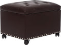 Leather Storage Ottoman Bench with Steerable Rolling Wheels, Rectangle 24 Inch Foot Rest Ottomans Stool for Living Room Bedroom (Vintage Brown)