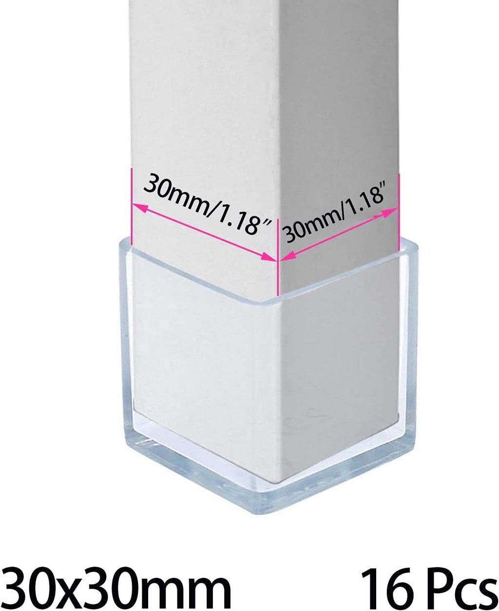 16 Pcs Transparent Square Anti-Slip Rubber Leg Tips Chair Leg Caps Furniture Floor Protectors Chair Table Bar Stool Leg Covers Furniture Leg Cube Feet 1.18 Inch x 1.18 Inch (30 x 30mm)