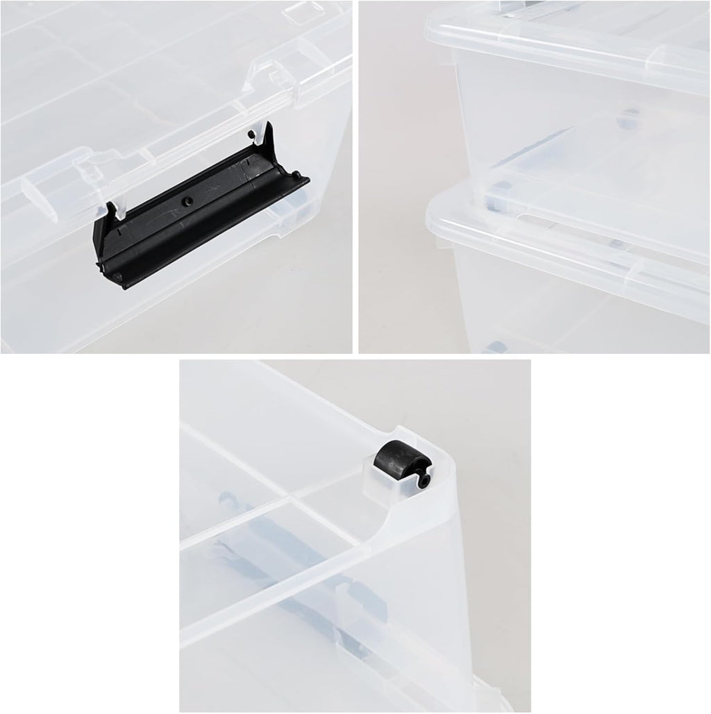 4 Packs 20 Quart Plastic Under Bed Storage Container with Lids and Wheels, Stackable and Nestable Organizer Bins, Flat Storage Box