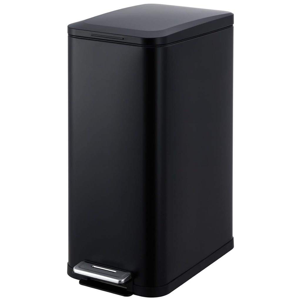 Garvee 13 Gallon Kitchen Trash Can, Stainless Steel Step Garbage Bin with Soft-Close Lid & Removable Bucket, Fingerprint Proof, Slim for Narrow Spaces, Bathroom or Office (Black+Silver, 13 Gallon)
