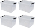 50 L Large Plastic Storage Bins with Latching Lids and Wheels, 4-Pack Clear Stackable Boxes for Closet, Garage