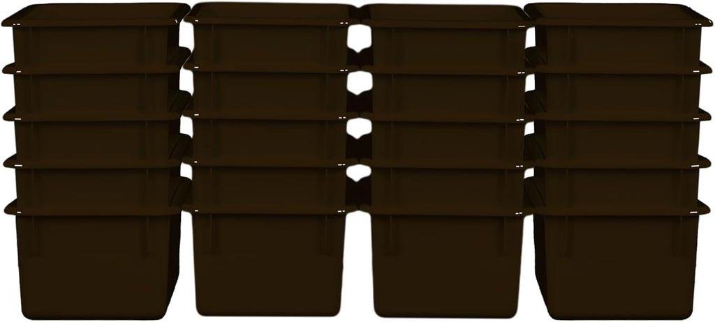 Wood Designs Cubby Storage Bin, Heavy Duty Plastic Containers for Kids Brown Cubby Tray Set of 20
