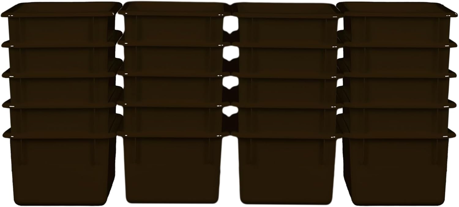 Wood Designs Cubby Storage Bin, Heavy Duty Plastic Containers for Kids Brown Cubby Tray Set of 20