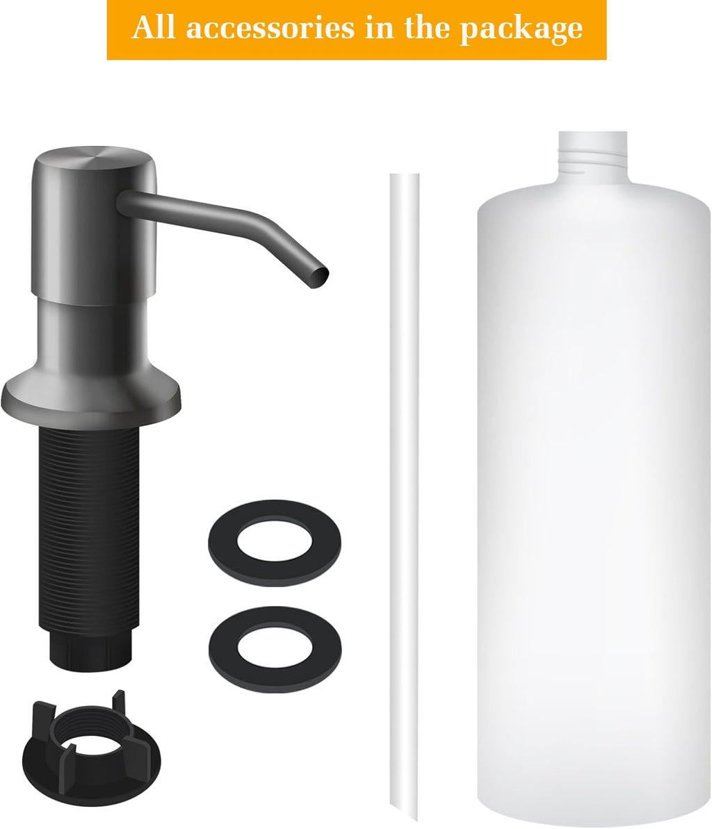Soap Dispenser for Kitchen Sink, Built in Sink Soap Dispenser Lotion Dispenser with 17 OZ Bottle, Refill from The Top Bar Sink Soap Dispenser, Gray