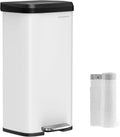 SONGMICS Kitchen Trash Can, 18-Gallon Stainless Steel Garbage Can, with Stay-Open Lid and Step-on Pedal, Soft Closure, Tall, Large and Space-Saving, White and Black ULTB520W68