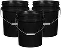 House Naturals 5 Gallon Premium HPDE Plastic Bucket - Made in USA Food Grade Storage Container, BPA Free All Purpose Pail (3, Black)