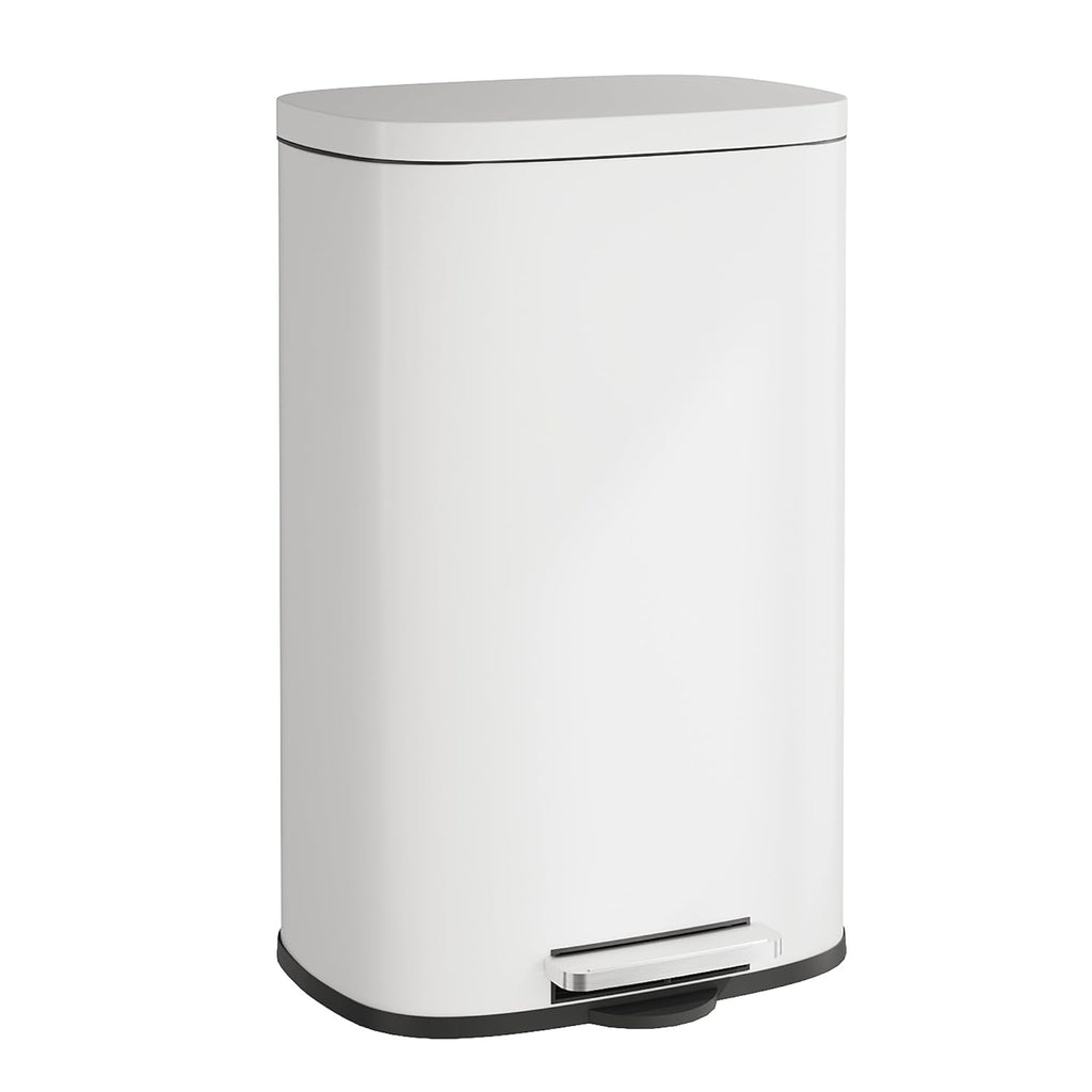 WLIVE 13 Gallon Stainless Steel Trash Can with Inner Bucket, Kitchen Garbage Can with Lid, 50L Soft Close Step Trash Can with Metal Foot for Home, Kitchen, Laundry Room, Office, White