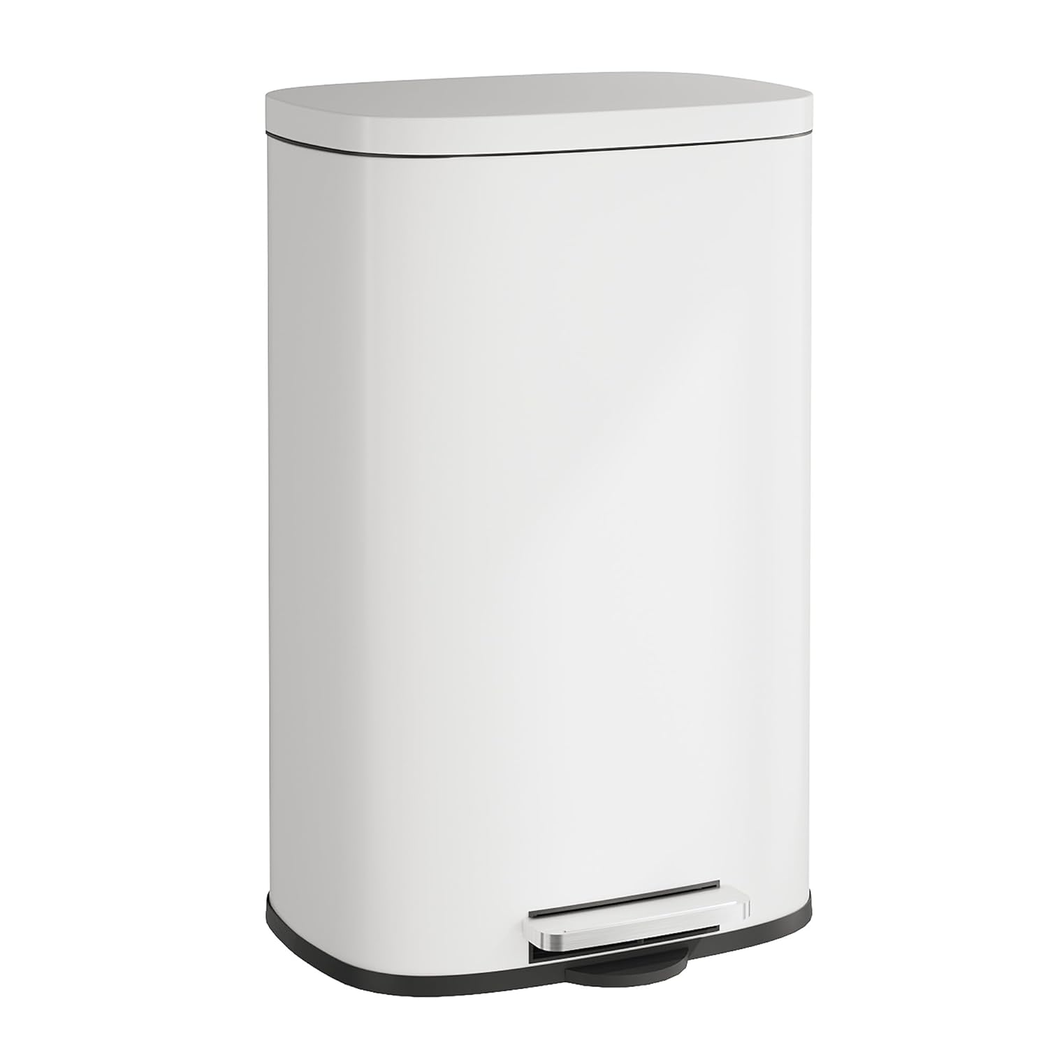 WLIVE 13 Gallon Stainless Steel Trash Can with Inner Bucket, Kitchen Garbage Can with Lid, 50L Soft Close Step Trash Can with Metal Foot for Home, Kitchen, Laundry Room, Office, White