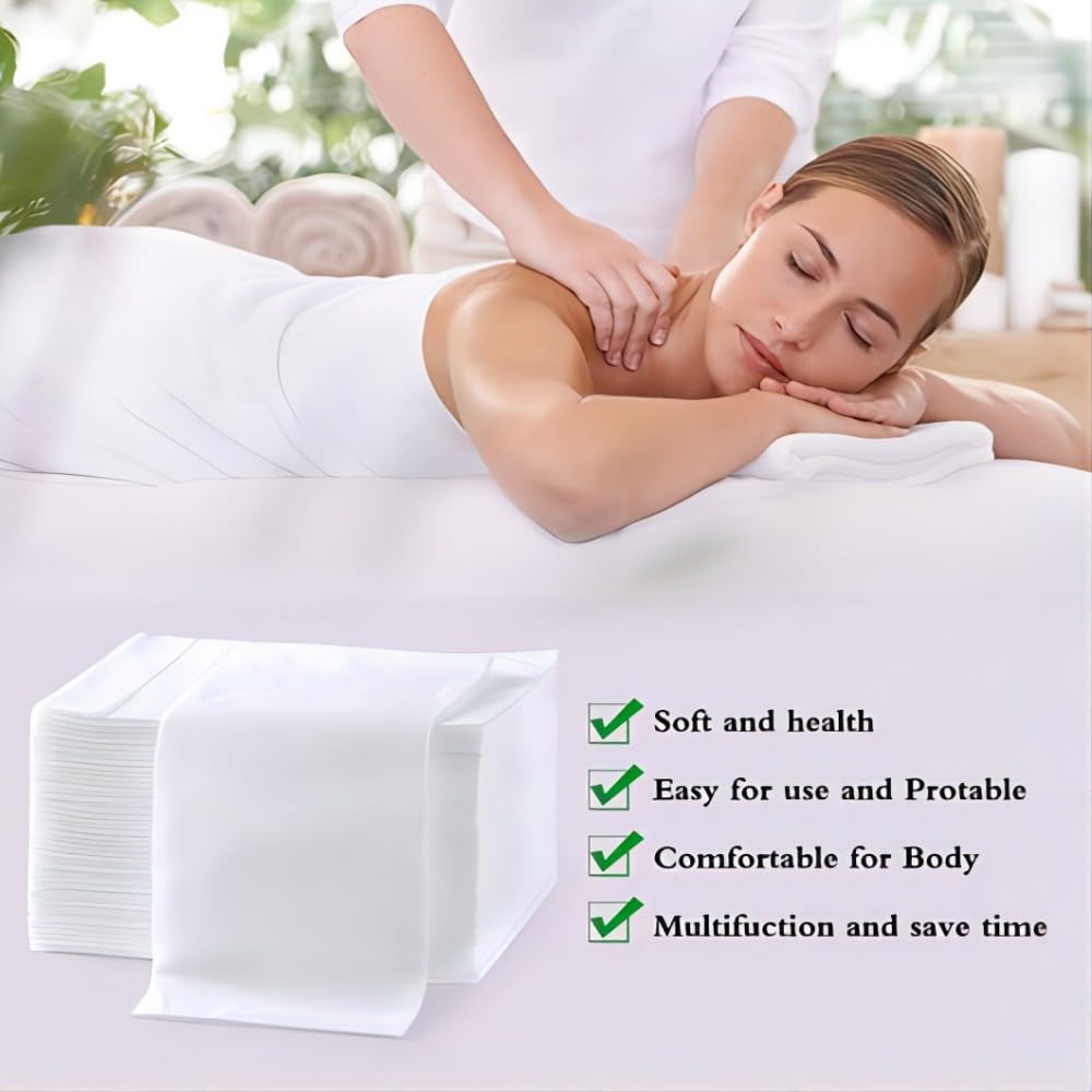 100Pcs Disposable Massage Table Sheets 31.5" x 71" Non-Woven Fabric Bed Covers for Ultimate Hygiene and Comfort in Massage, Tattoo, and Spa Treatments, Breathable and Durable Sheets(White)