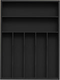 Sliverware Organizer, Bamboo Kitchen Drawer Organizer, Flatware Organizer Tray Holder for Sliverware, Utensil & Cutlery (7 Slots, Black)