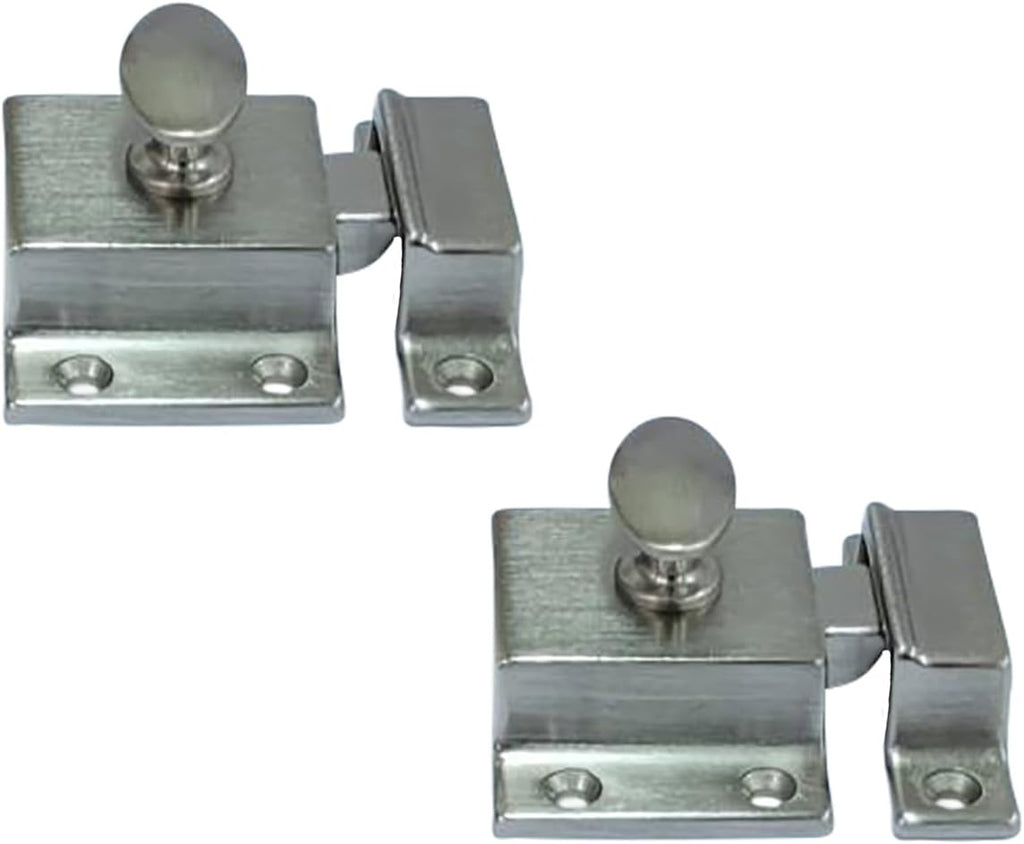 QCAA Traditional Large Oval Turn Cabinet Latch, Solid Brass, 2", for Cupboard & Other Furniture, Brushed Satin Nickel, 2 Pack, Made in Taiwan