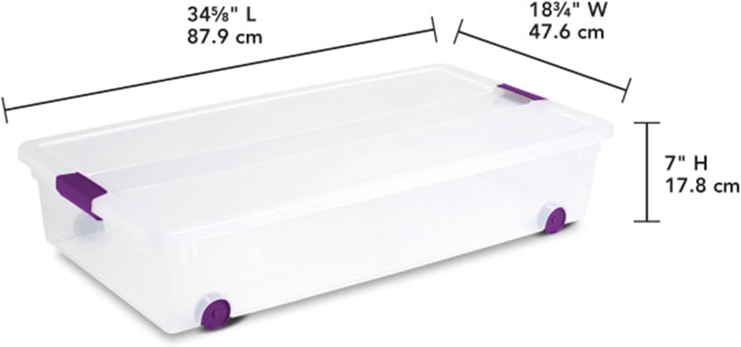 Sterilite 8-Pack 60 Quart ClearView Latch Box, Wheeled Underbed Organizer Bins with Latching Lids - Clear Plastic Organization Containers for Closet, Bedroom, Shelving Units and Everyday Home Storage