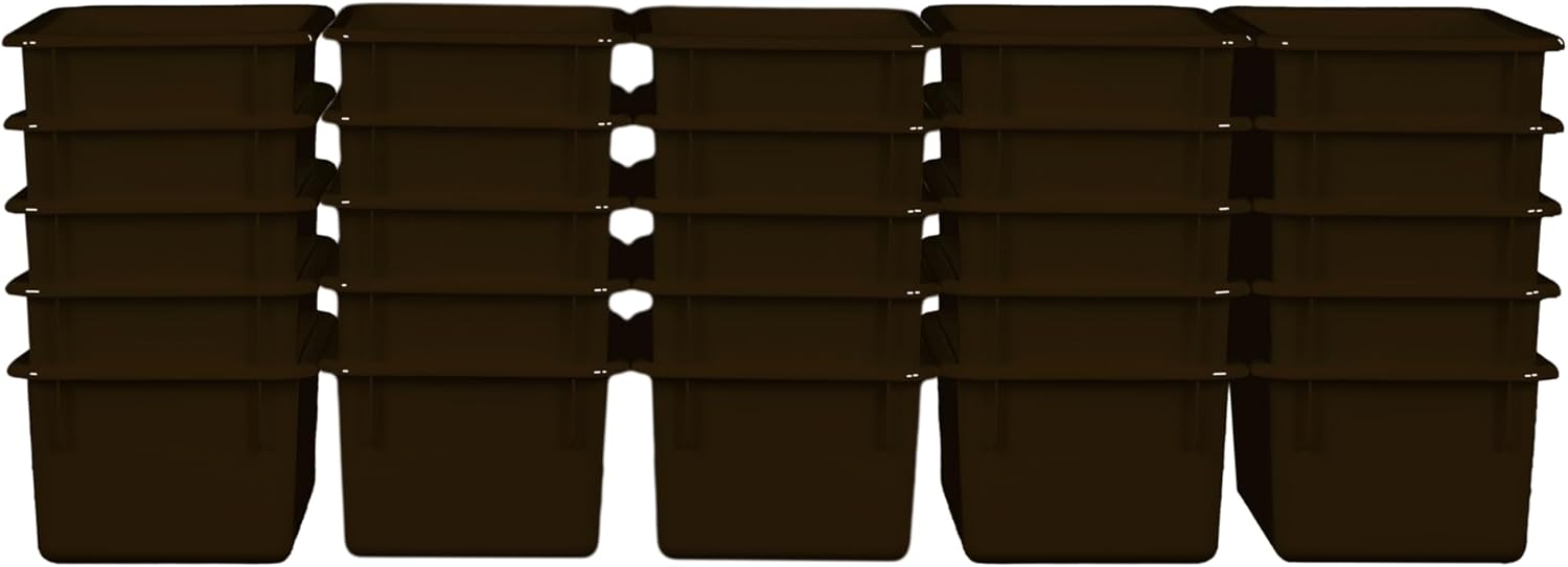 Wood Designs Cubby Storage Bin, Heavy Duty Plastic Containers for Kids Brown Cubby Tray Set of 25