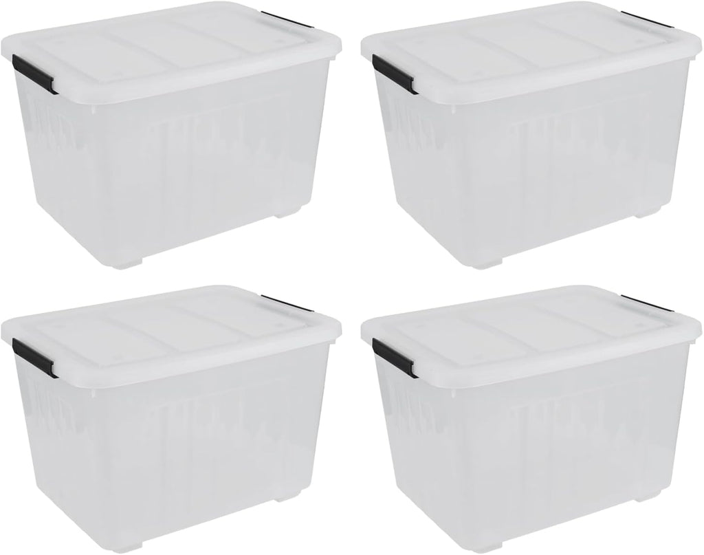 70 Quart Clear Plastic Large Storage Box with Wheels, 4-Pack Plastic Storage Bins with Lids