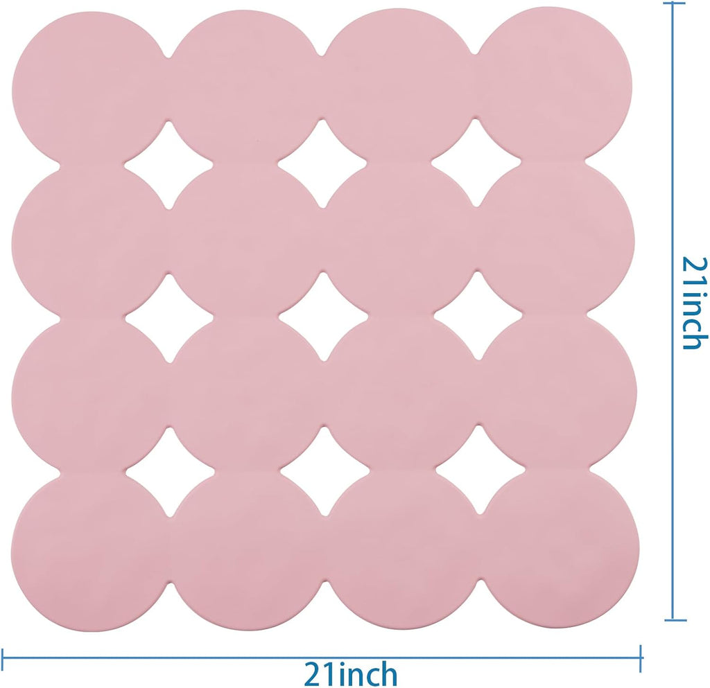 Square Shower Mat Nonslip - Rubber Bathtub Mat with Suction Cups for Inside Shower Bathroom Floor (Pink, 21X21)