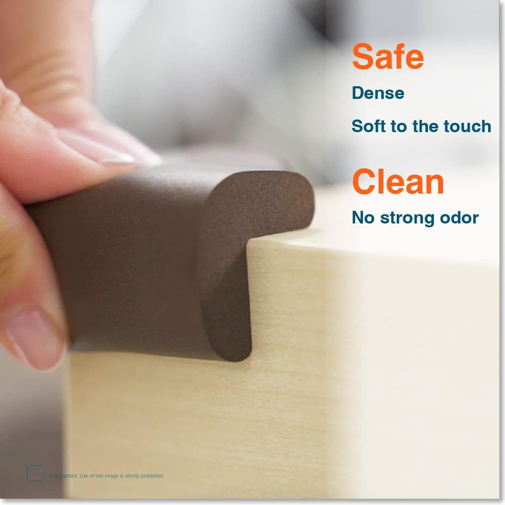 Roving Cove HeftyFit Corner Protector for Baby (4 Large Corners), Heavy-Duty Soft Rubber Foam Furniture Corner Bumper Guards, 3M Adhesive Pre-Taped, Coffee Brown