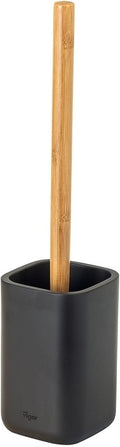 Vigar Zense Toilet Brush and Holder Set, Toilet Bowl Brush with Polyresin Stone Holder, Bathroom Sets for Bathroom Decor and Accessories, Cool Black