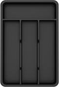 Lifewit Silverware Tray, Cutlery Drawer Organizer Storage for Kitchen, Plastic Flatware Utensil Holder Divider for Spoons Forks Knives Tableware, 4 Compartment, Black