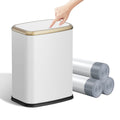 2.1 Gallon Bathroom Trash Can with Lid Press Top, 8 Liter Stainless Steel Garbage Can with Press Type Lid, Slim Trash Bin Waste Basket for Toilet, Office, Bedroom, Living Room (White)