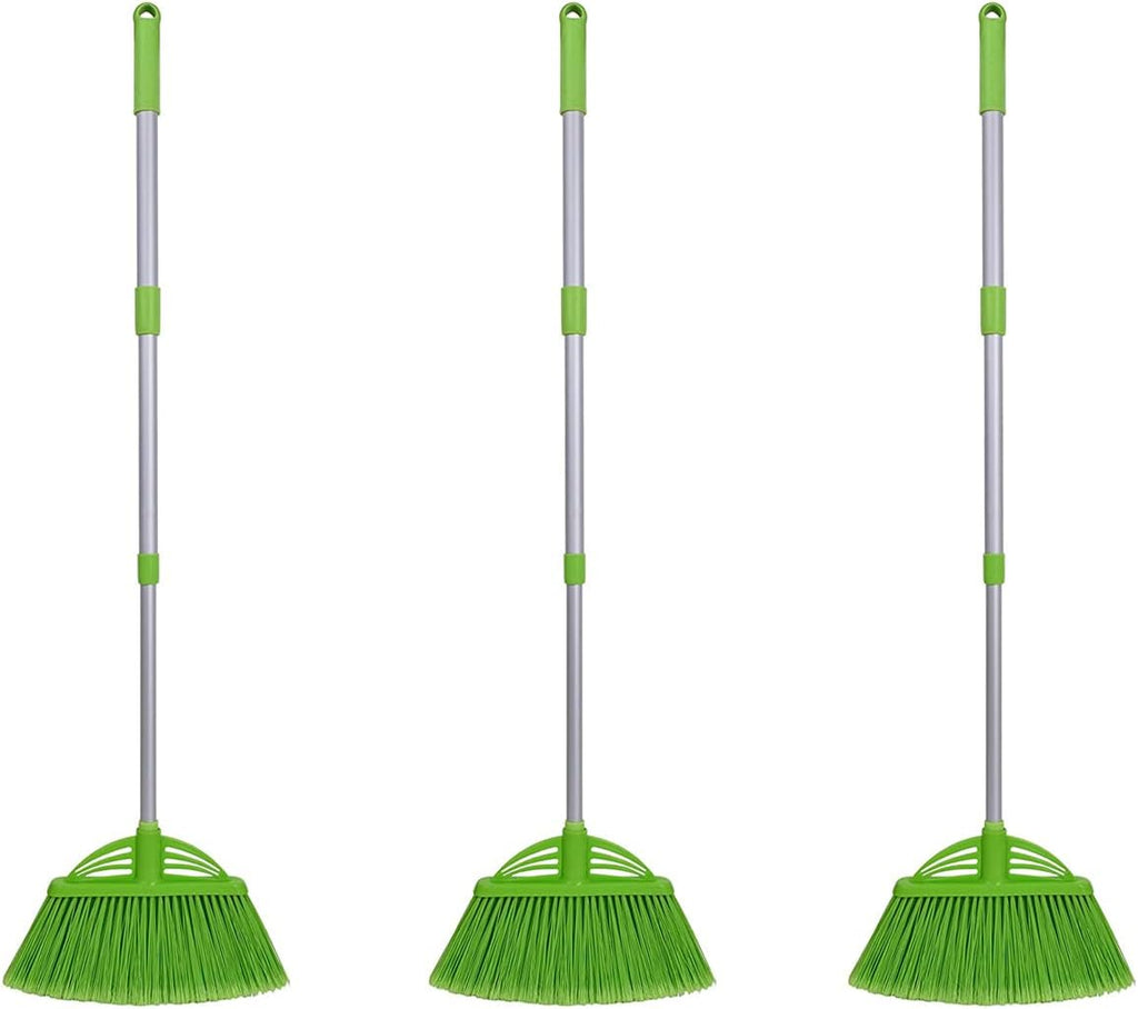 Three-Section Telescopic Aluminum Alloy Rod Long-Handled Broom for Housekeeping Garden Camping Outdoor&Indoor, 3 CPS Green