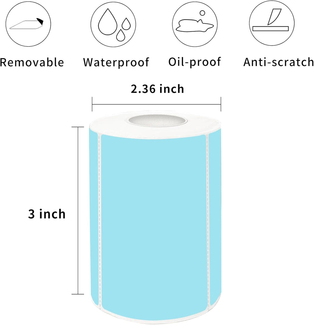 2×3 Inch Blue Removable Thermal Labels,Self-Adhesive Square Direct Thermal Labels,300 Sheets per Roll with Perforated Lines
