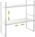 Expandable Cabinet Shelf Organizer Rack, Stackable Kitchen Counter Storage Shelves Stand, Adjustable Height Pantry Shelf Spice Rack (White, 2 Pack)