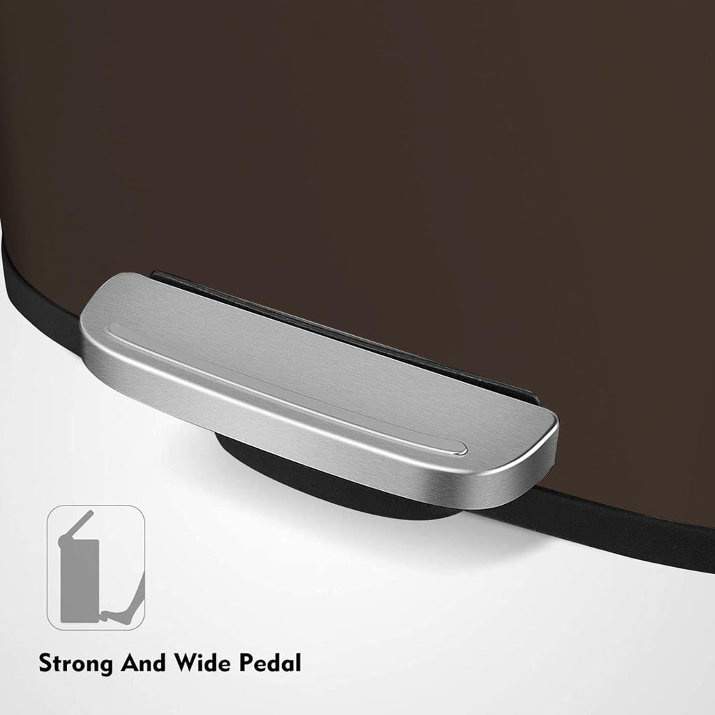 AthLike Trash Can, Stainless Steel Kitchen Garbage Can, Step Waste Bin with Hinged Lid and Removable Inner Bucket, Soft-Close, Dustbin for Bathroom Bedroom Living Room Home (Brown, 8 Gal)