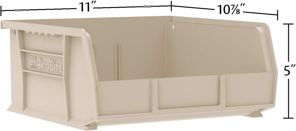Akro-Mils 30235 AkroBins Plastic Storage Bins, Space-Saving Stackable Bins for Garage, Pantry, Craft Organization, 11" x 11" x 5", Stone, 6-Pack