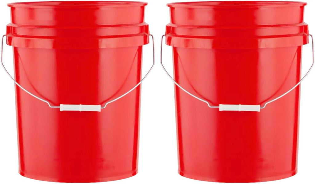House Naturals 5 Gallon Premium HPDE Plastic Bucket - Made in USA Food Grade Storage Container, BPA Free All Purpose Pail (2, Red)