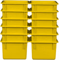 Wood Designs Cubby Storage Bin, Heavy Duty Plastic Containers for Kids Yellow Cubby Tray Set of 12