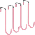FYY Over The Door Hooks, 4 Pack Upgraded Long Door Hangers Hooks with Rubber Prevent Scratches Heavy Duty Organizer Hooks for Hanging Clothes, Towels, Hats, Coats, Bags Pink