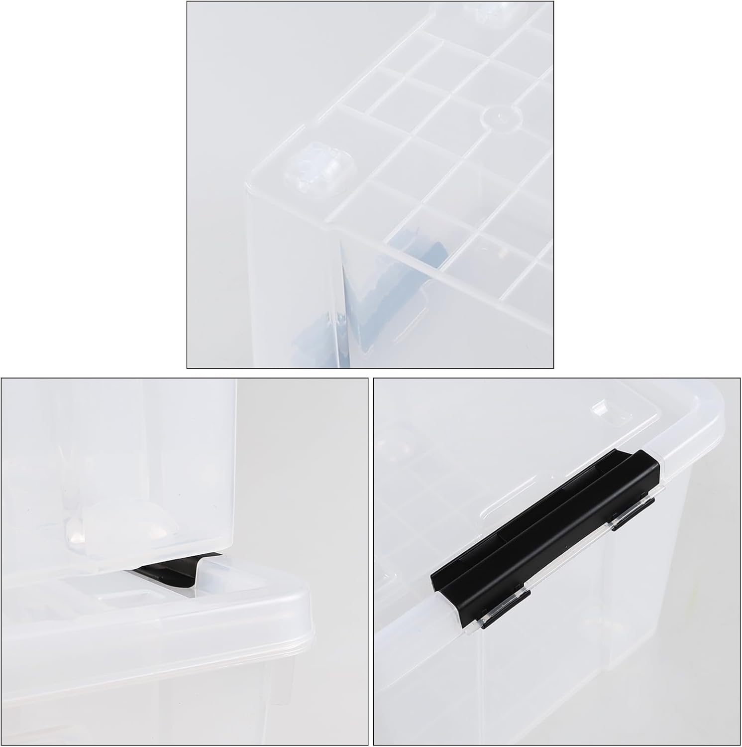 Set of 4 50 L Stackable Plastic Storage Container with Latching Lids and Wheels, Clear Home Garage Organization Bins Box, See-Through